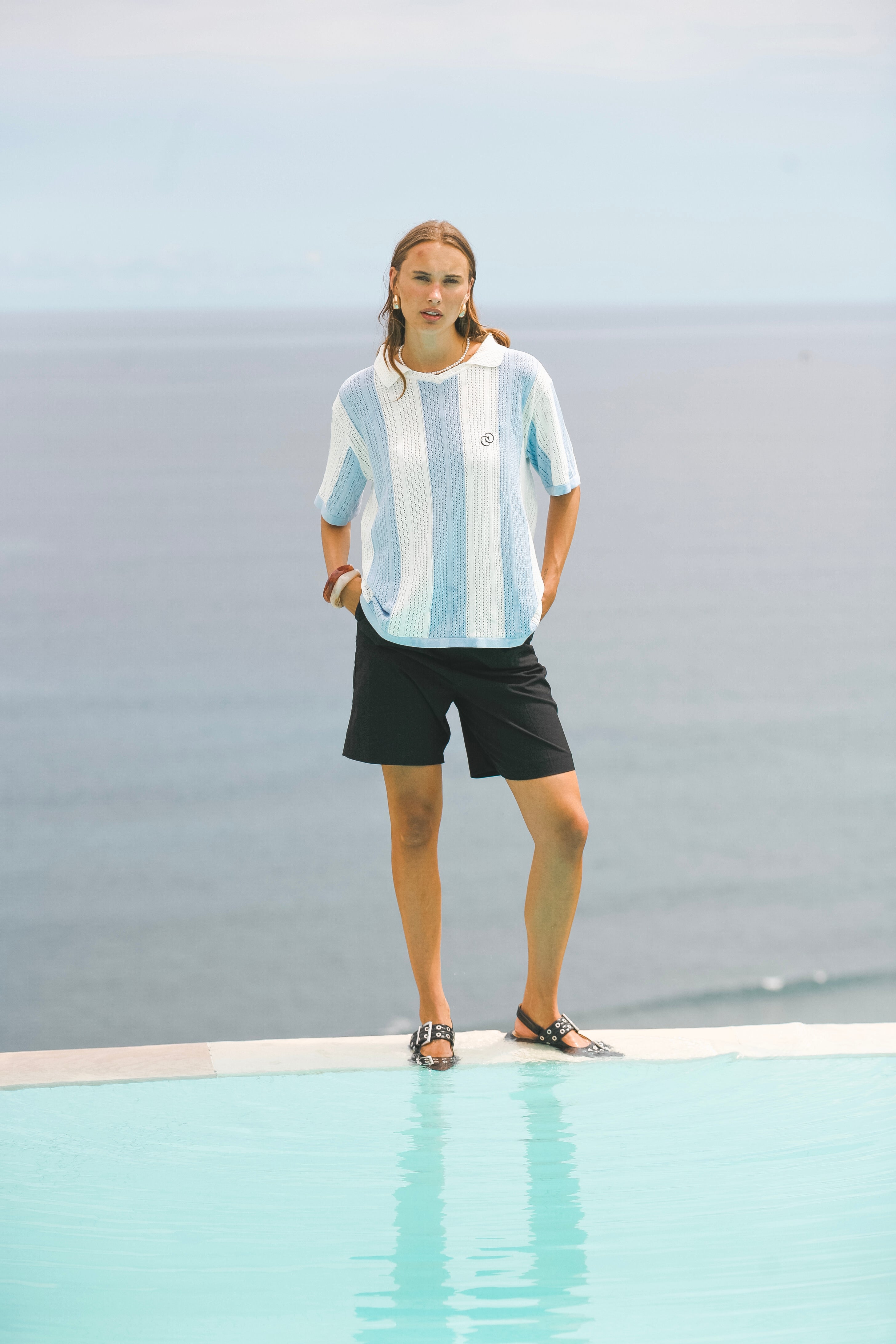 Calmé Club ARGENTINA STRIPE KNITTED JERSEY Tee 402 Light Blue Mix