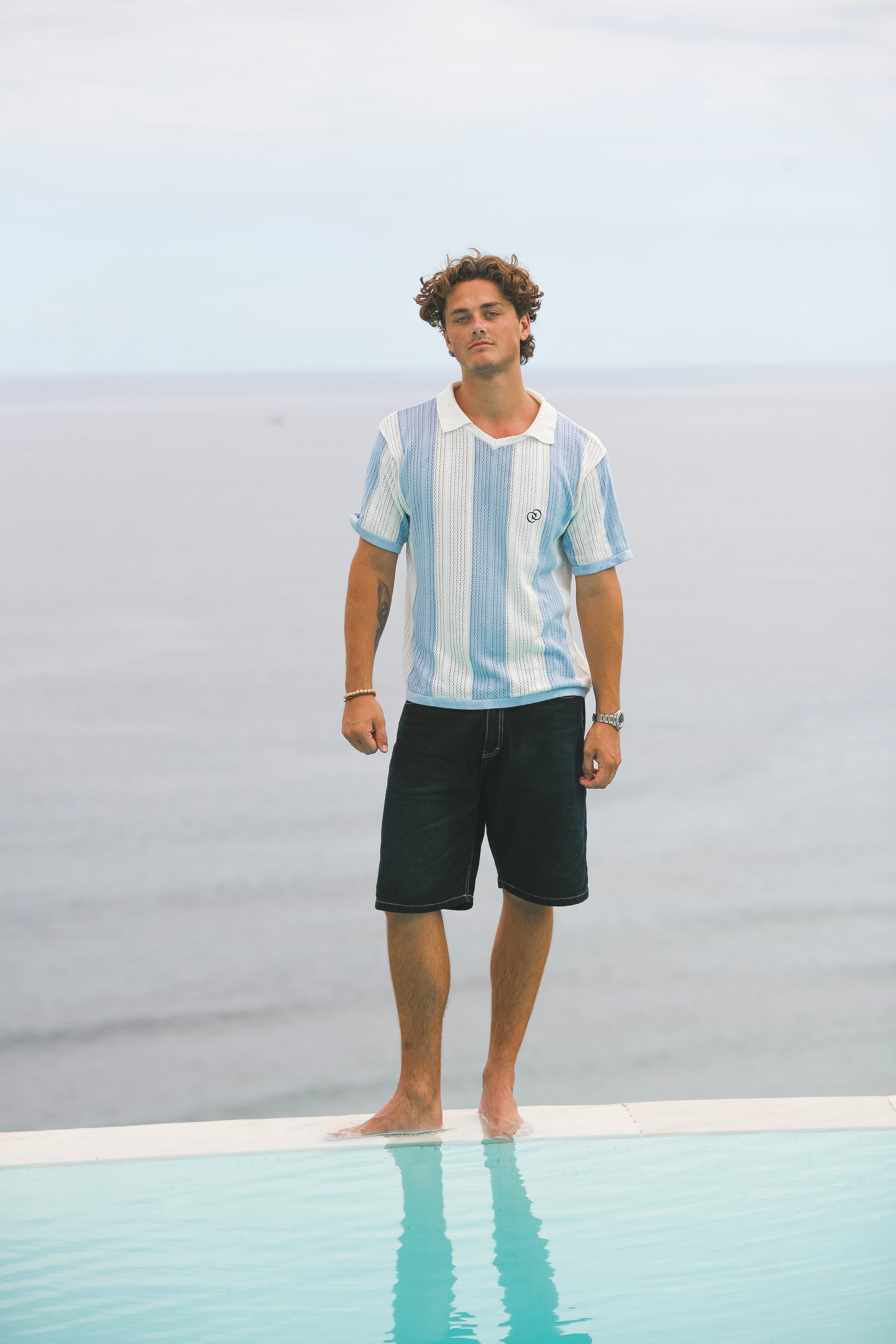 Calmé Club ARGENTINA STRIPE KNITTED JERSEY Tee 402 Light Blue Mix