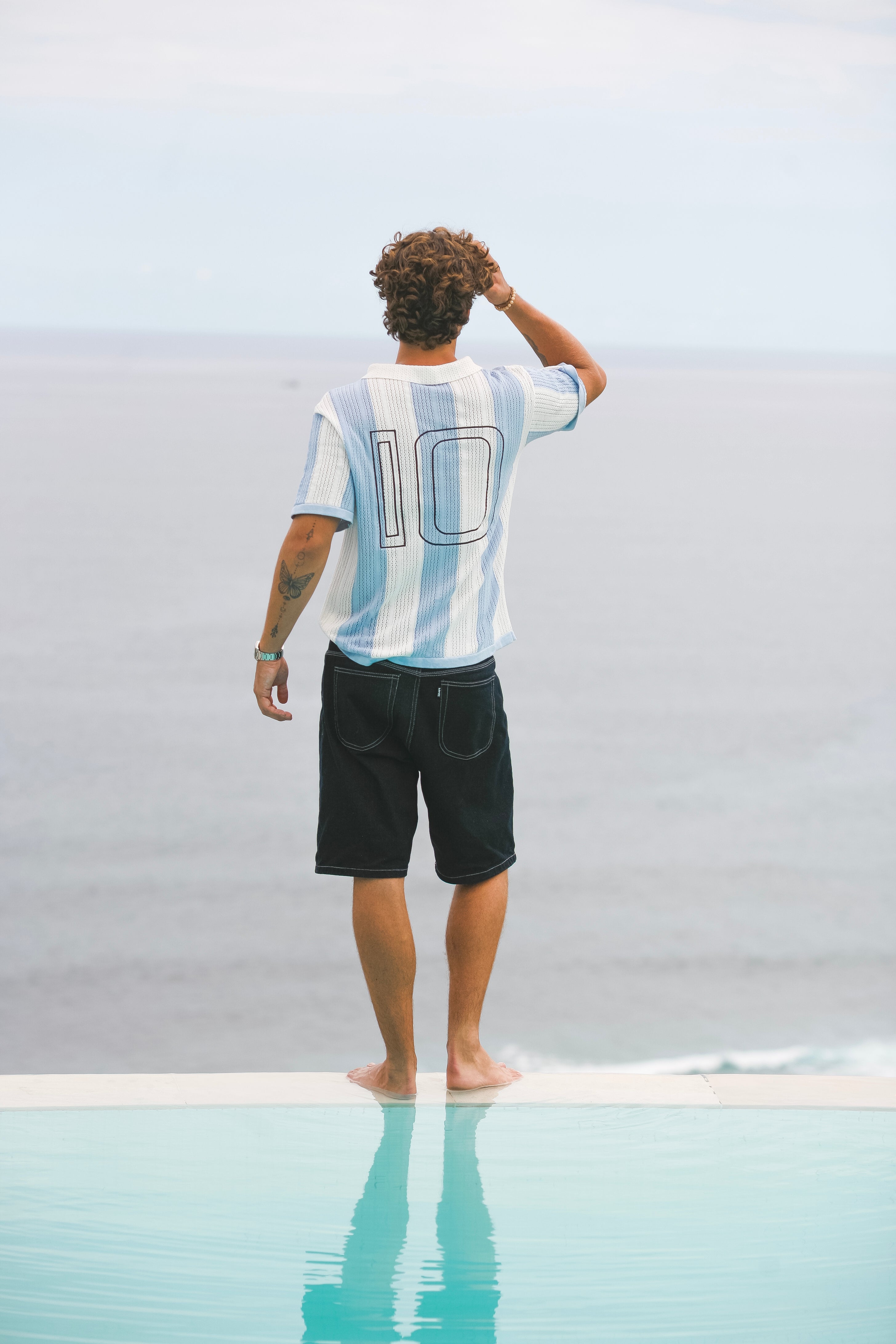 Calmé Club ARGENTINA STRIPE KNITTED JERSEY Tee 402 Light Blue Mix
