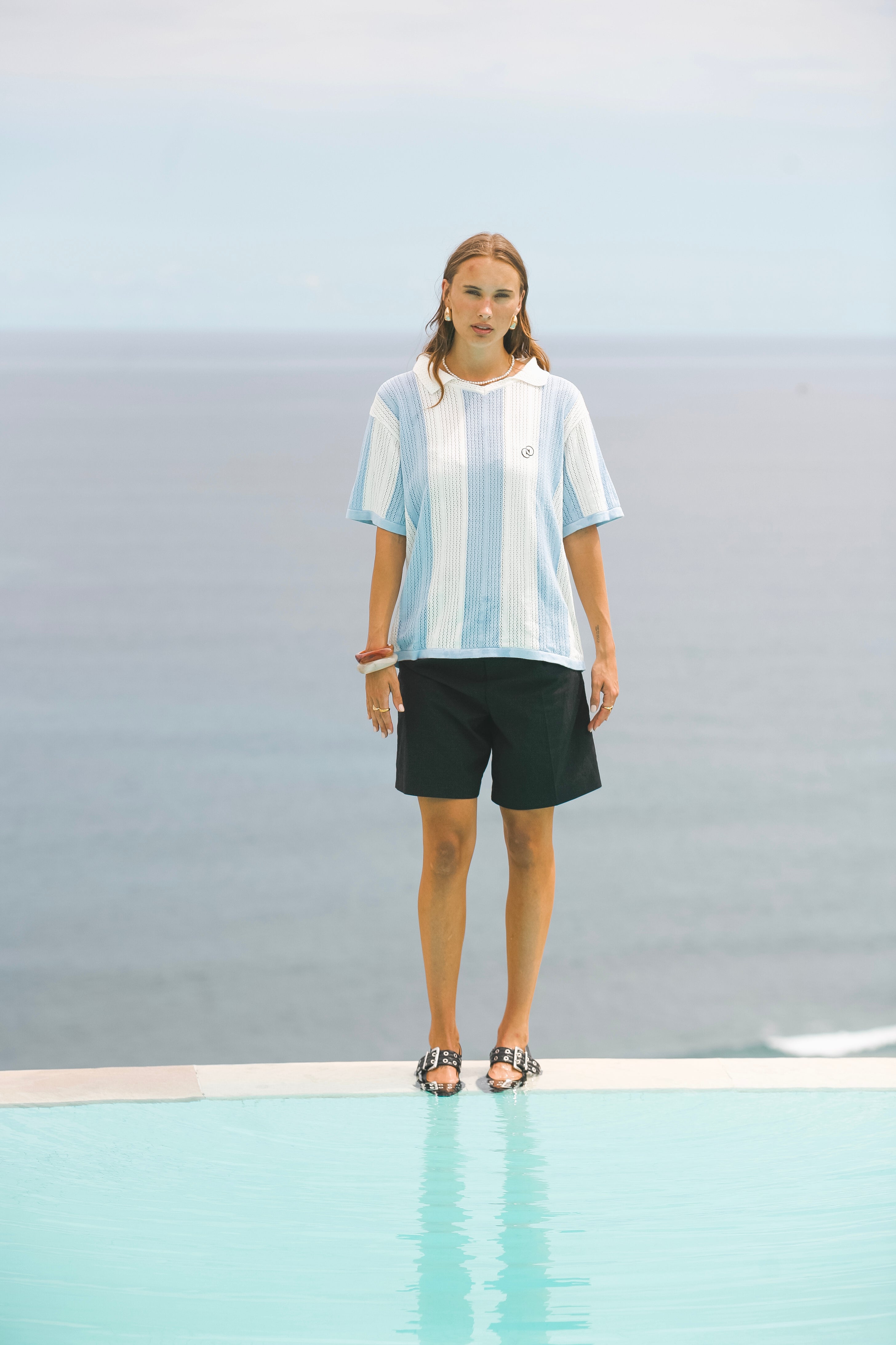 Calmé Club ARGENTINA STRIPE KNITTED JERSEY Tee 402 Light Blue Mix