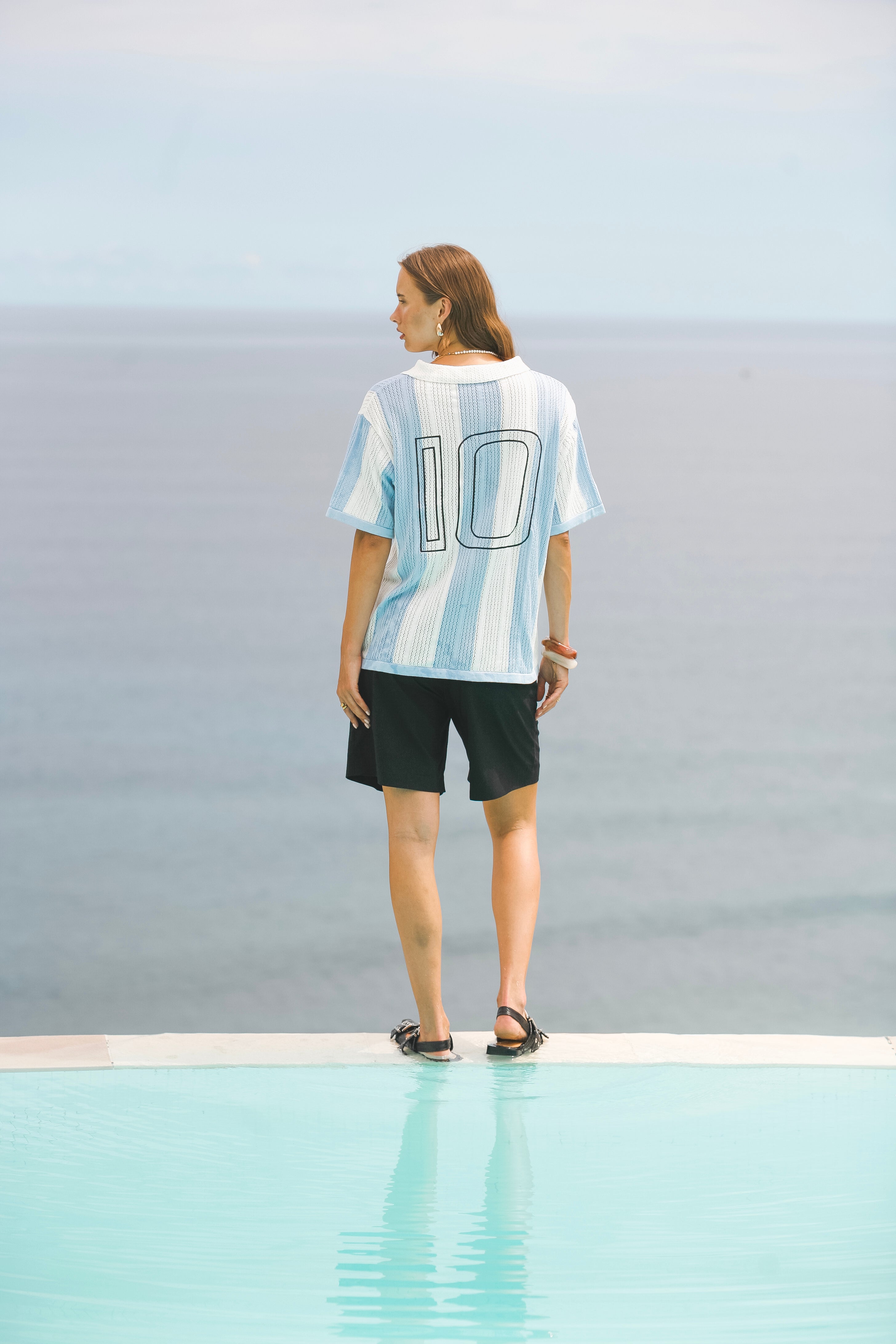 Calmé Club ARGENTINA STRIPE KNITTED JERSEY Tee 402 Light Blue Mix